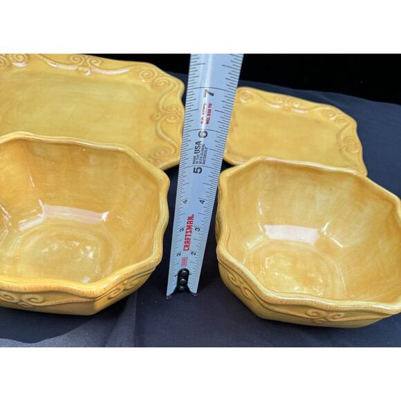 RARE 4 Highgate Manor Mustard Yellow China Plates 1 Dinner Plate 2 Bowls 1 Salad - Picture 4 of 12